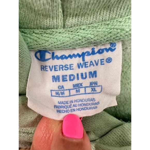 Champion men's size Medium reverse weave hoodie green sweatshirt kangaroo - Picture 4 of 9